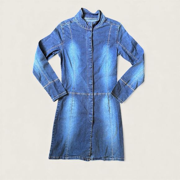 Arden B Dresses & Skirts - Arden B Denim Dress Jacket Women’s XS Longline Button Front 2000s Y2K Jean Dress